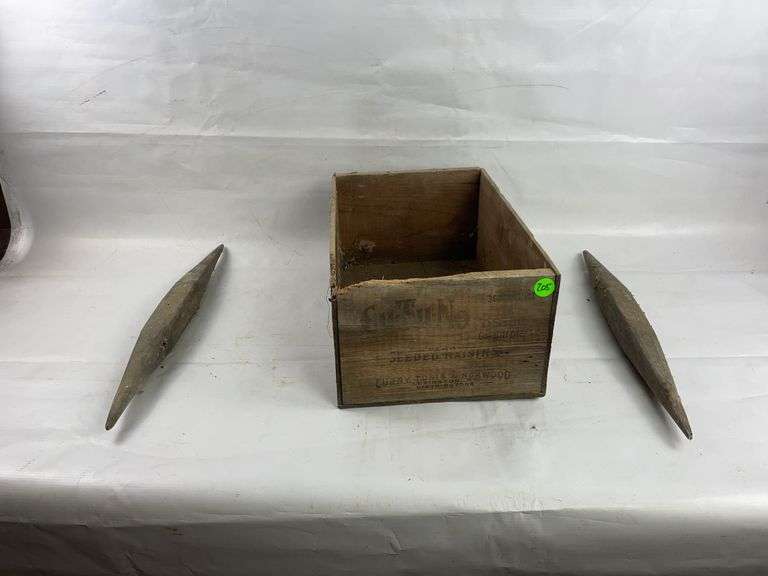 Vintage wooden box with hog hangers image
