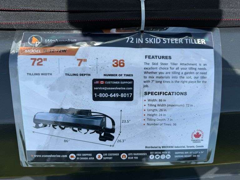 72” Wolverine Skid Steer Tiller