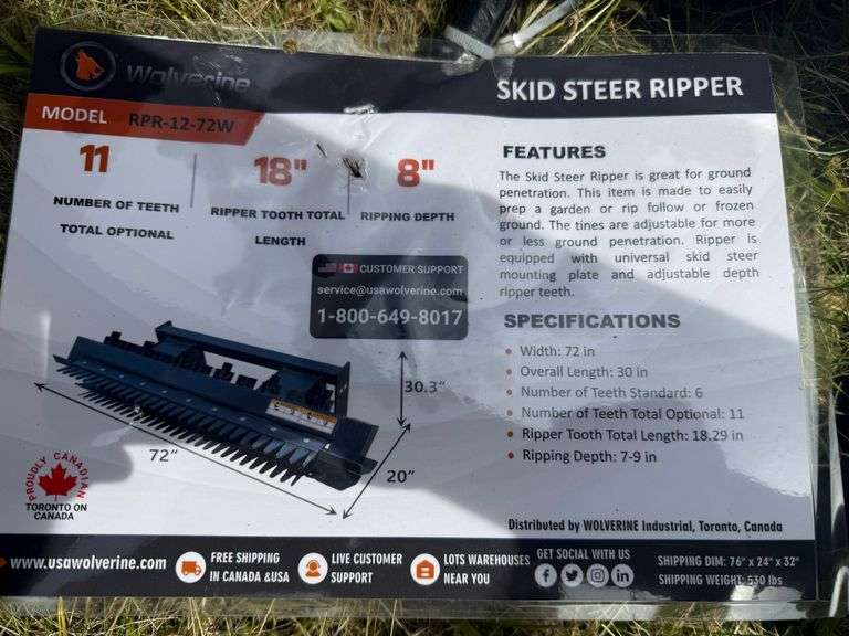 72” Wolverine skid steer Ripper