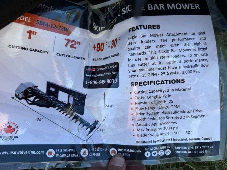 Wolverine 72” quick attach sickle mower