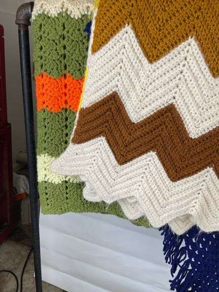 Lot of Five Handmade Crochet Afghans