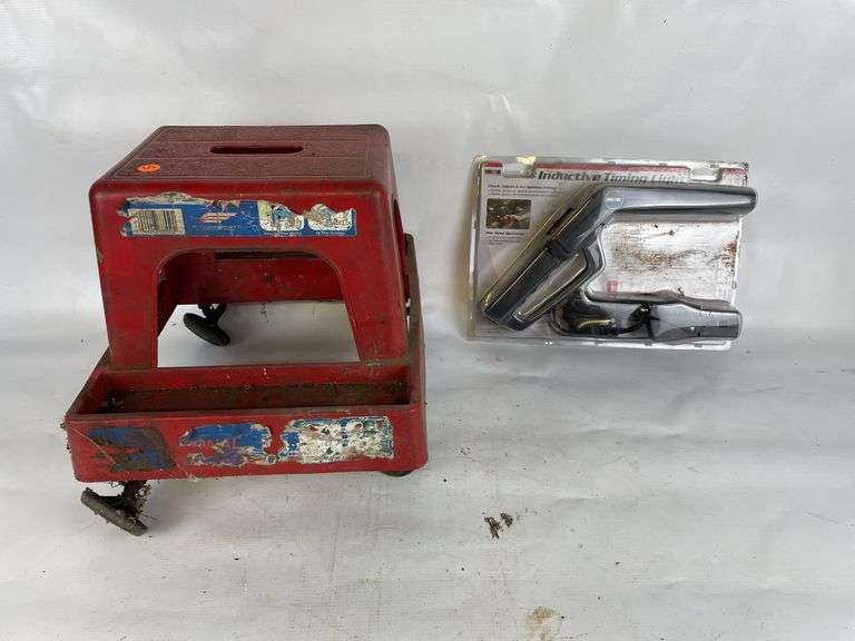 Rolling Shop Stool and Innova Inductive Timing Light