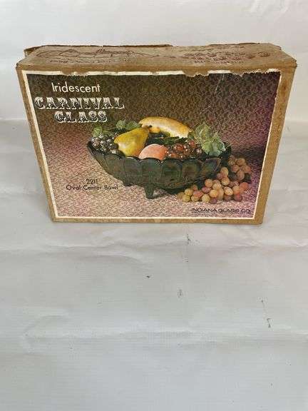 Iridescent Carnival Glass Oval Center Bowl in Original Box