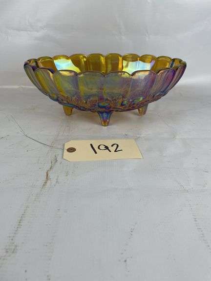 Carnival Glass Footed Oval Bowl