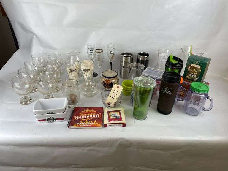 Mixed Lot of Drinking Glasses, Thermal Cups, and Home Goods