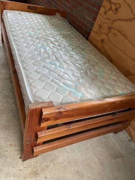 Twin Size Wooden Bed Frame with Mattress