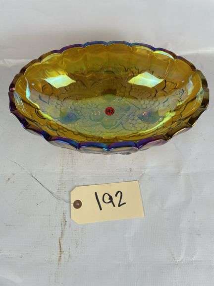 Carnival Glass Footed Oval Bowl