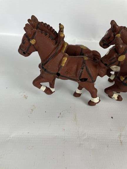 Cast Iron Clydesdales Horse Team with Coach and Barrels