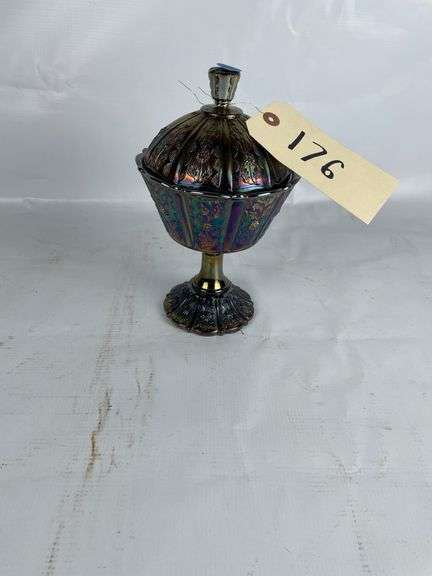 Fenton Iridescent Glass Compote with Lid