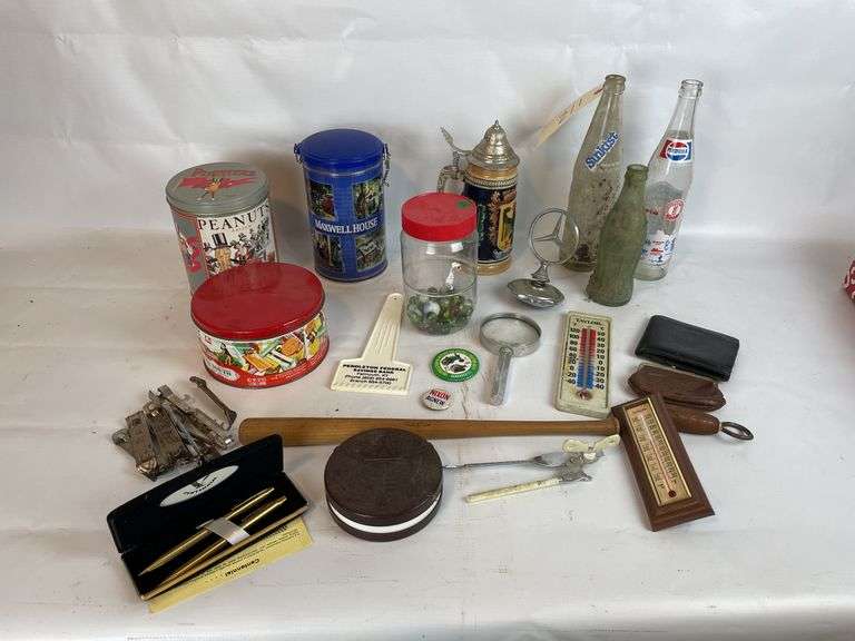 Collection of Advertising Tins, Bottles, Bottle Openers, and Collectibles
