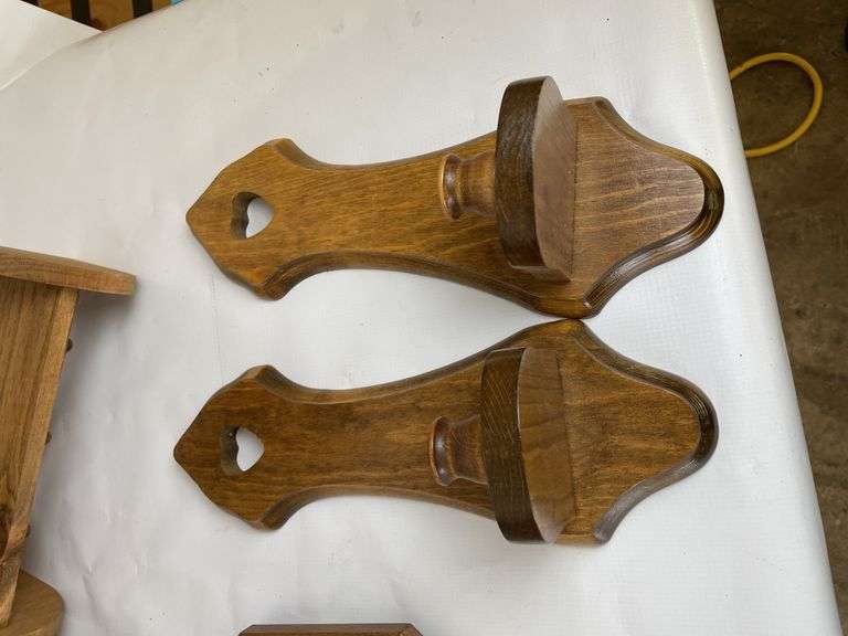 Home Decor Lot: Framed Prints, Wooden Shelves, and Mirror