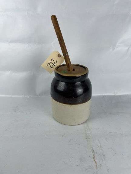 Stoneware Butter Churn with Wooden Lid and Plunger