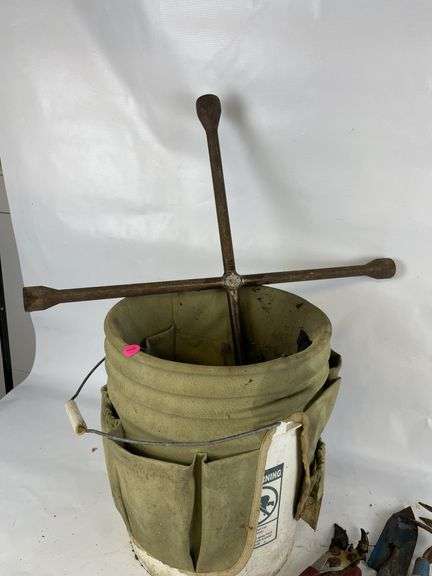 Tool Bucket Lot with Garden Tools and Galvanized Pail