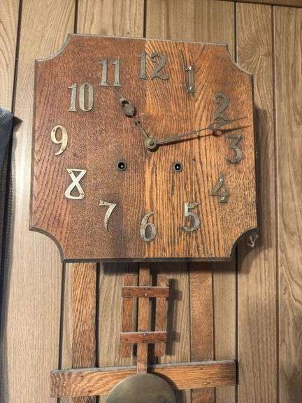 Wooden Wall Hanging Clock with Brass Pendulum