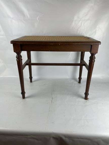 Small Dark Wood Table with Woven Cane Top