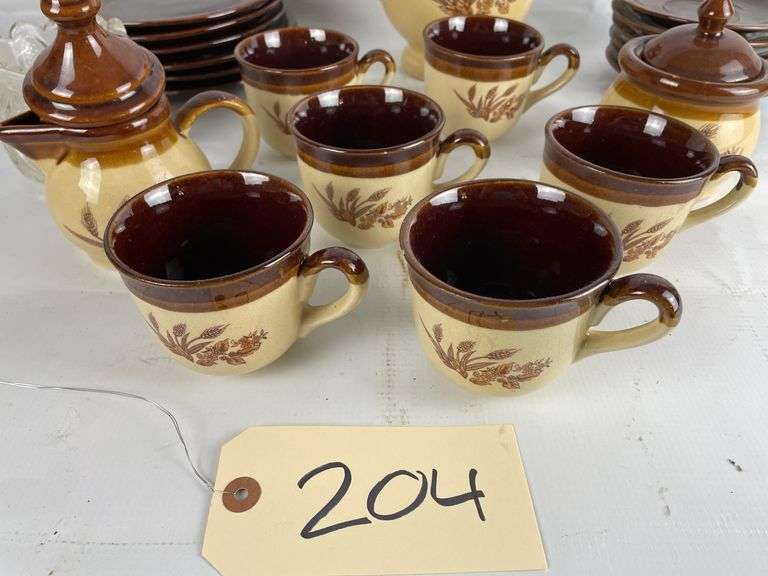 Stoneware Tea Set with Wheat Pattern