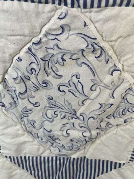 Blue and White Patchwork Quilt - 82" x 80"