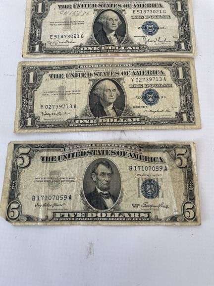Silver Certificate Dollar and Five Dollar Bills