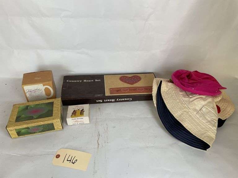 Tote of Stuffed Animals, Hats, and Household Items