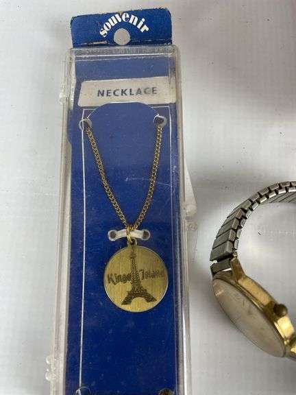 Jewelry Box with Costume Jewelry, Watches, and Necklace