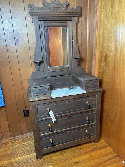 Walnut Dresser with Marble Top and Mirror