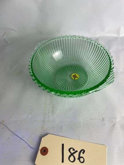 Uranium Green Ribbed Serving Bowl
