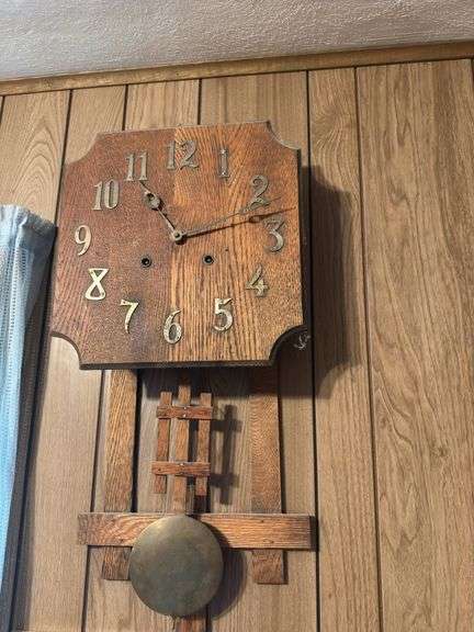 Wooden Wall Hanging Clock with Brass Pendulum