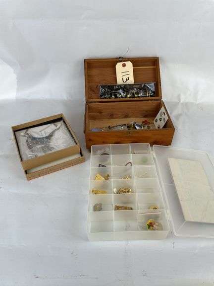 Cedar Jewelry Box with Costume Jewelry and Pins