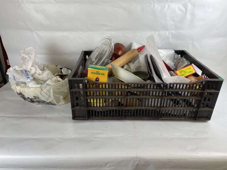 Kitchenware Lot with Punch Bowl, Plates, and Penguin Soda Holder