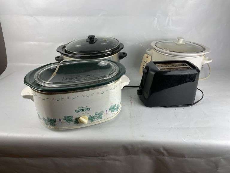 Box of Rival and Hamilton Beach Crock Pots and Toaster