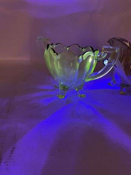 Uranium Glass Creamer and Sugar Bowl Set