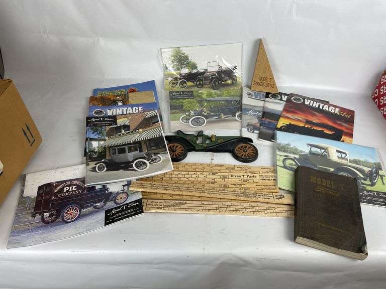 Model T Ford Memorabilia Lot: Magazines, Books, Rulers, Cast Iron Figure