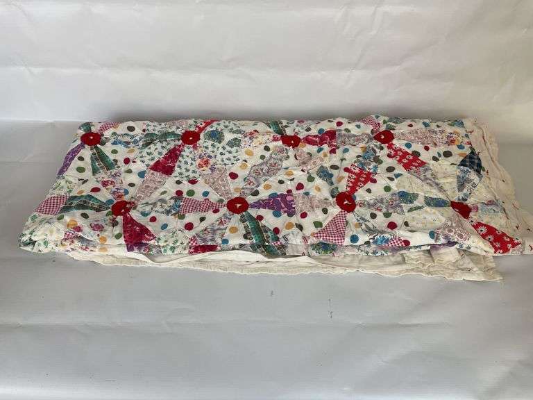 Handmade Quilt with Floral and Geometric Patchwork