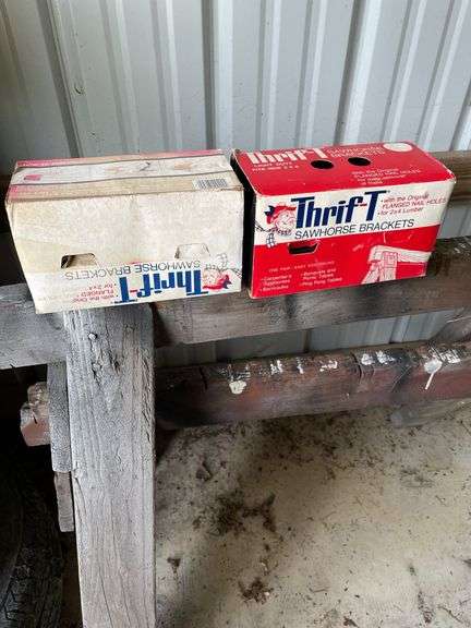 Pair of Wooden Sawhorses with Thrift-T Sawhorse Brackets