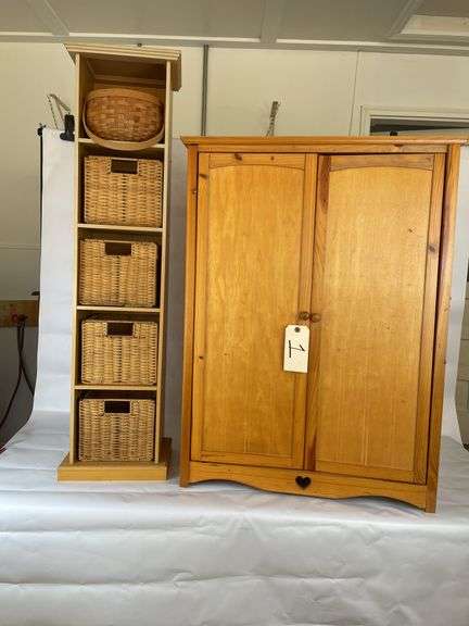Wooden Cabinet and Basket Stand with Baskets