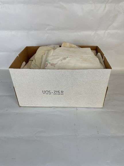 Box of Embroidered Dollies and Table Runners