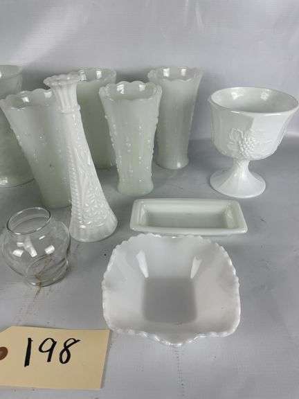 Assorted Milk Glass Collection - Vases, Bowls, and More