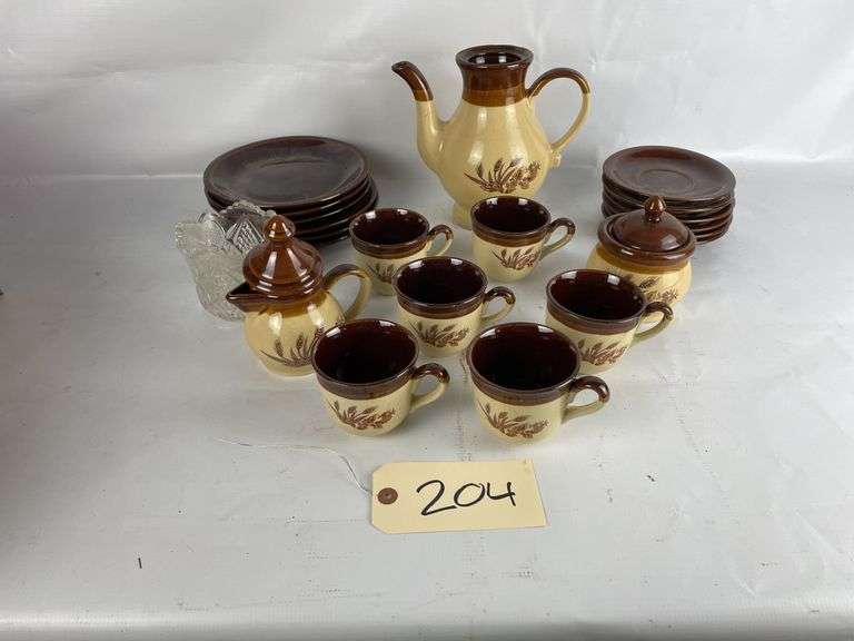 Stoneware Tea Set with Wheat Pattern