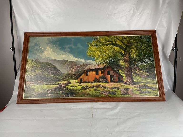Framed Farm Landscape Painting