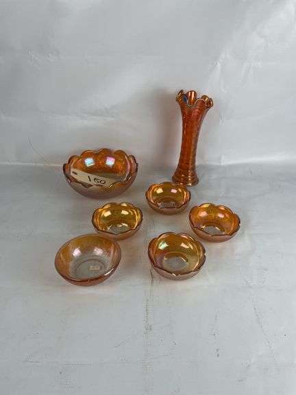 Carnival Glass Bowl and Vase Set of 7