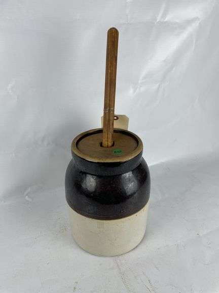 Stoneware Butter Churn with Wooden Lid and Plunger