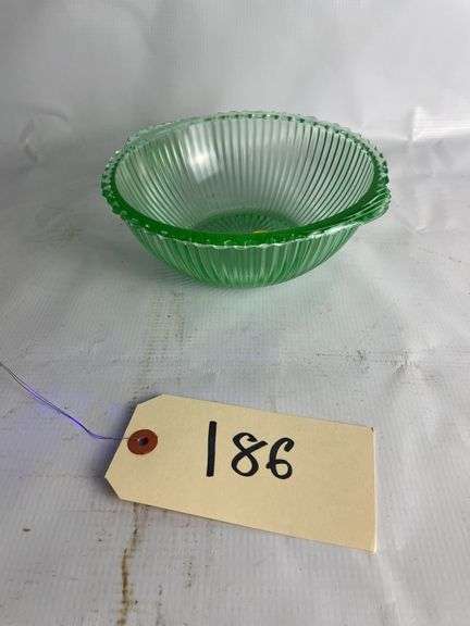 Uranium Green Ribbed Serving Bowl