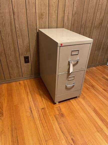 Metal Two-Drawer Filing Cabinet on Wheels
