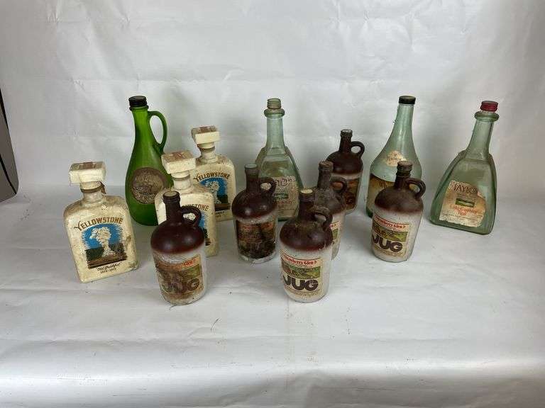 Mixed Lot of Decorative Glass Wine Bottles - Yellowstone, Widmer, and More