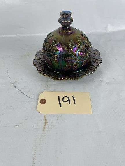 Carnival Glass Butter Dish with Lid