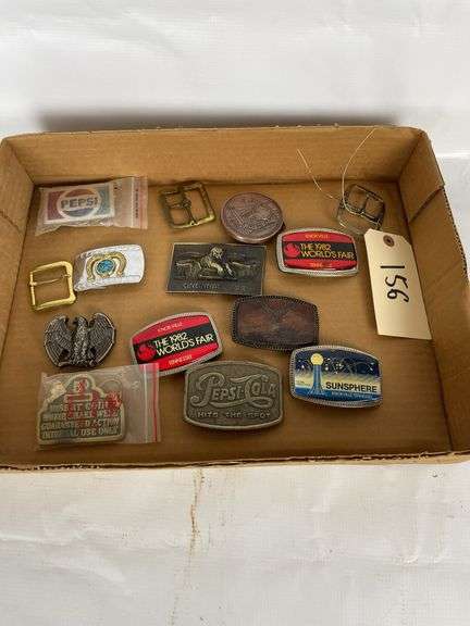 Lot of 14 Collectible Belt Buckles: Pepsi, 1982 World's Fair, Eagle, Cincinnati Zoo & More