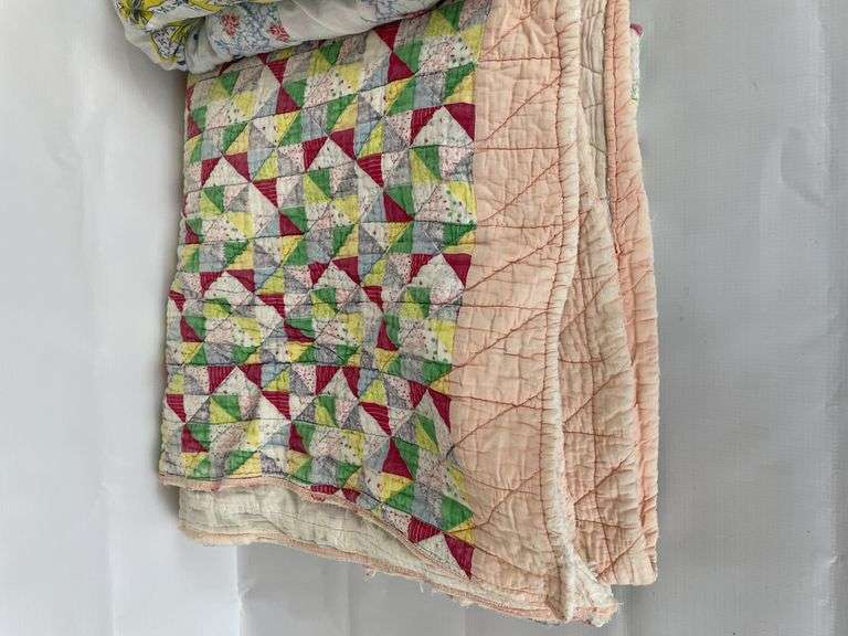 Pair of Quilts with Geometric and Patchwork Designs