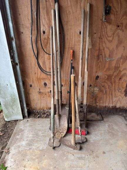 Assorted Garden Tools - Shovels, Hoe, Diggers, and Magnet image