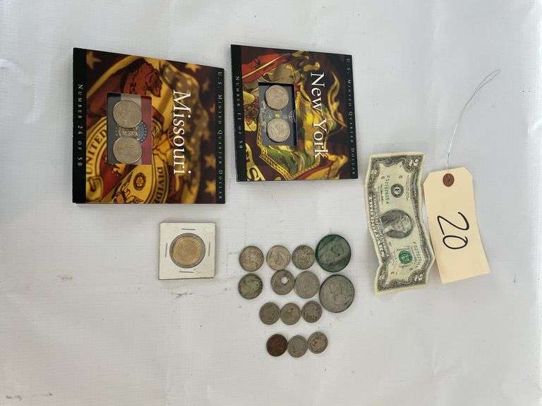 US Coins and Currency: Dollars, Pre-1964 Coins, State Quarters, and Two Dollar Bill image