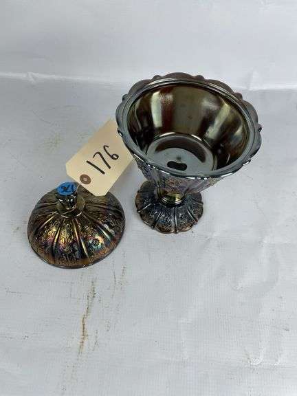 Fenton Iridescent Glass Compote with Lid